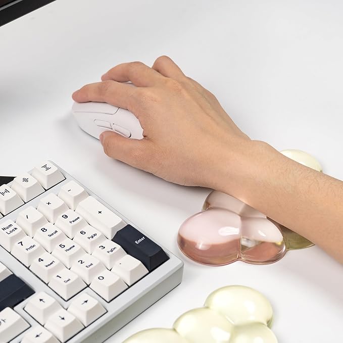 Ergonomic Cloud Silicone Gel Keyboard and Mouse Wrist Rest Set – Clear Wrist Rest for Computer Keyboard 60%/68%/75%, Comfort & Support for Typing and Gaming (Yellow Pink)