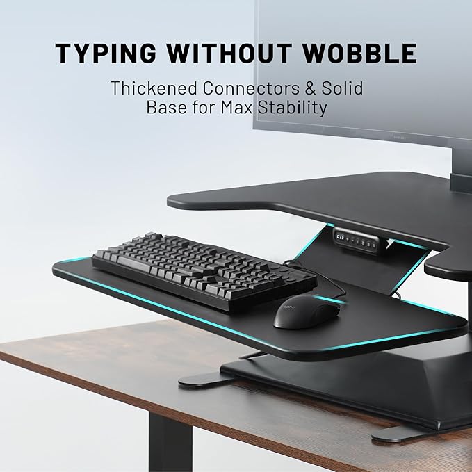Electric Standing Desk Converter 36" Wide, Height Adjustable Desk Riser, Computer Workstation, Sit-Stand Convertor for Home, Office, School (Black, 1 Arm Included)