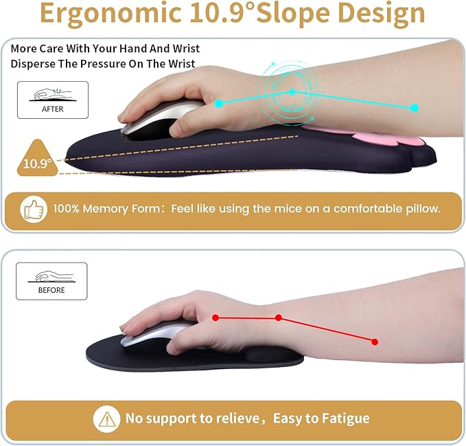 L-SPOUTTO Ergonomic Mouse Pad with Wrist Rest and Keyboard Wrist Rest,Cute Comfortable Computer Mouse Pad Wrist Support, Pain Relief Mousepad with Non-Slip PU Base for Desk Laptop Gaming Office,Black