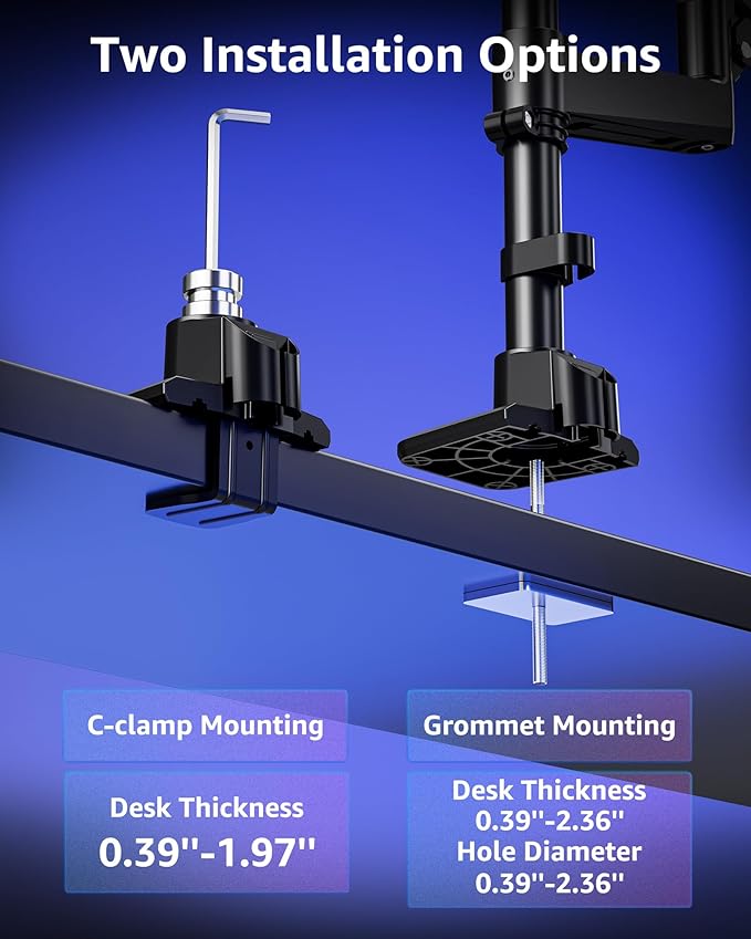 MOUNTUP Dual Monitor Stand Fits 49 45 42 40 39 34 32 Inch Screens, Heavy Duty Dual Monitor Arm Holds 4.4-44 lbs, Vertical Stacked Monitors Mount, Full Motion, Height Adjustable, VESA Mount