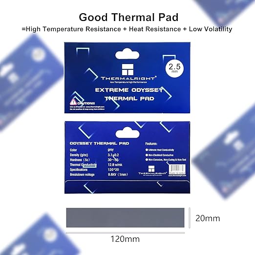 Thermalright Thermal Pad 2.5mm 12.8 W/mK, 120x20x2.5mm, Non Conductive Highly Efficient Heat Resistance, Odyssey Silicone Thermal Pads for PC PS5 PS4 Laptop Heatsink GPU/CPU/SSD/IC/VRAM/LED Cooler