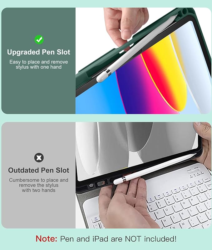 Hamile Keyboard Case for iPad 11th 10th Generation - 7 Colors Backlit Wireless Detachable Folio Keyboard Cover with Pencil Holder for iPad 11-inch A16 2025 10th Gen 10.9 Inch 2022 (Midnight Green)