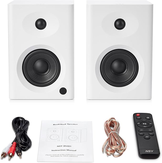 Desktop Speakers for PC, Bookshelf Speakers with Clear Highs & Punchy Bass - 4" Woofer, 80W Peak HiFi Audio for Monitor, Home Theater Sound System and Computer, White Pair