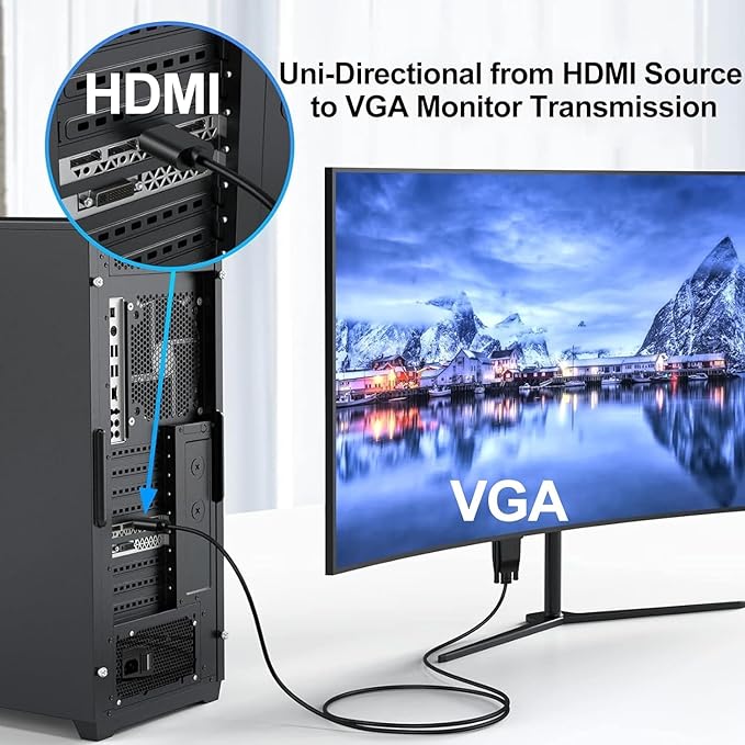 6ft HDMI to VGA Cable 5-Pack, 1080P HD Video, Compatible with Computer, Laptop, Monitor, Projector, HDTV