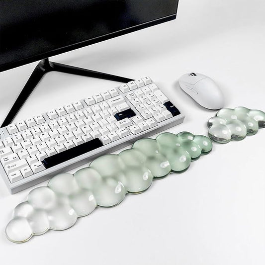 Ergonomic Gel Keyboard and Mouse Wrist Rest Set – Green Cloud Wrist Rest for Computer Keyboard 60%/68%/75%, Comfort & Support for Typing and Gaming
