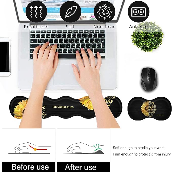 Keyboard Wrist Rest and Mouse Pad Wrist Support Set,Ergonomic Memory Foam Wrist Pad & Non Slip Base for Home Office Working Studying Easy Typing,Quote Bible Verse Proverbs 31:25