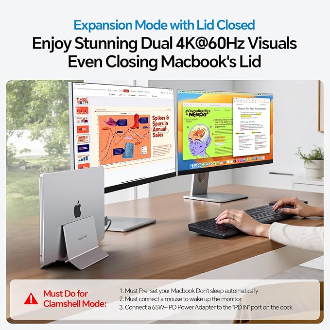 MacBook Docking Station Dual Monitor, Vertical Mac Laptop Docking Station Dock Stand with 2 HDMI 4K@60Hz, USB A/C 10Gbps, PD, Ethernet, USB 2.0, SD/TF, Compatible with MacBook Pro Air M3 M4 M5