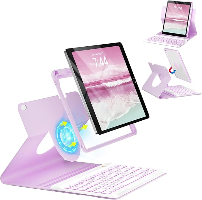 OYEEICE for iPad 6th Generation Case with Keyboard 9.7 inch - Detachable Backlit Keyboard, Upgraded Magnetic Cover with Pencil Holder for iPad Air 2nd Generation & iPad 6th/5th Gen - Purple