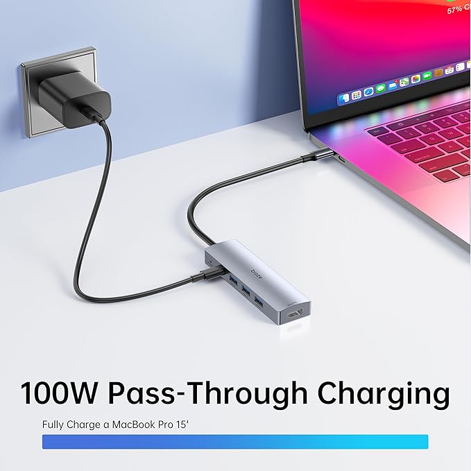 5-in-1 Dock for MacBook - Expand Your Ports! Supports 4K60Hz HDMI, 100W PD Fast Charging, 3 USB 3.0 Ports, Hub for Laptop. Compatible MacBook Air/Pro M4/M3 and iPhone 15/16 Series.