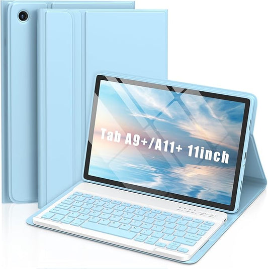 MMK Galaxy Tab A9 Plus Case with Keyboard (11" 2023), Compatible with Samsung A11 Plus Tablet Case Keyboard (11" 2025, SM-X230, SM-X236B), Wireless Detachable-Blue