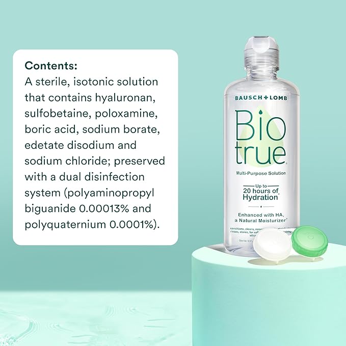 Biotrue Contact Solution, Multi-Purpose Solution with Lens Case, Cleans, Conditions, Hydrates, Disinfects, Removes Protein, Dirt & Debris, Contact Lens Cleaner & Storage, 10 Fl Oz (Pack of 1)