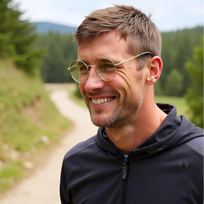 HJSTES Round Blue Light Glasses for Women Men Retro Circle Clear Lens Metal Frame Eyeglasses
