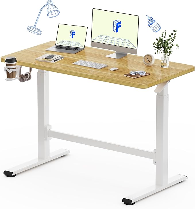 FLEXISPOT H7 Plus Gas Spring Adjustable Standing Desk, Mobile Rolling Sit-Stand Table with Wheels, Cordless Stand Up Desk for Small Spaces & Home Office, 48" One-Piece Desktop Maple,Height 27.6"–45"