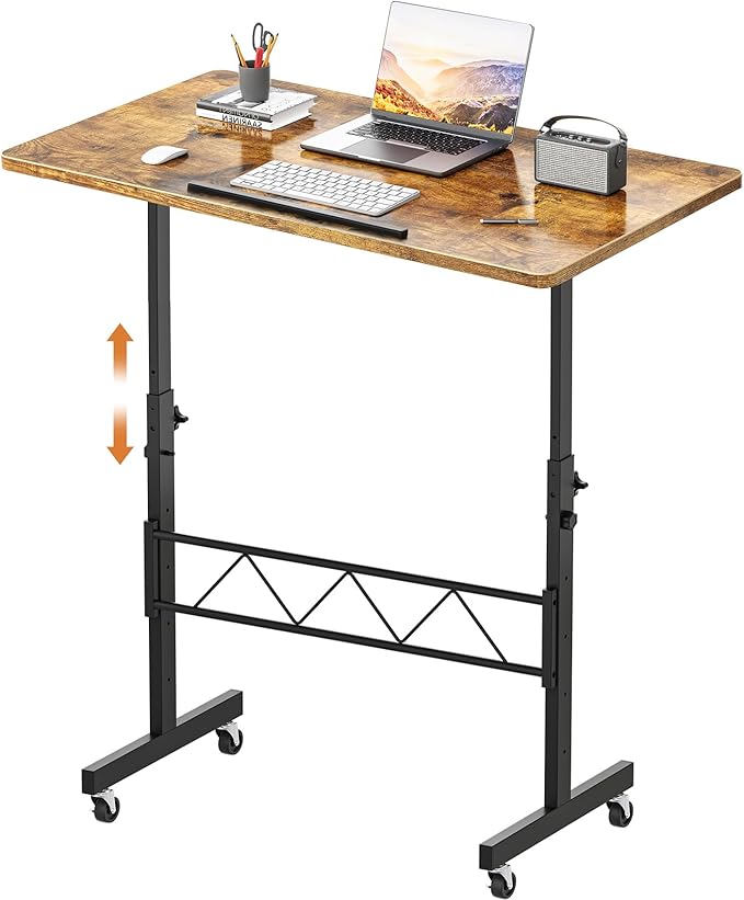 GTPLAYER Standing Desk Adjustable Height & Tiltable Tabletop, 32 Inch Portable Desk for Home Office Stand Up Work and Walking Pad Treadmill, Small Mobile Computer Table for Laptop, Brown