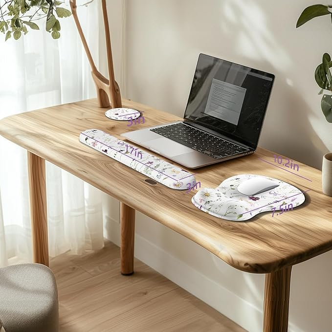 AKIT Valley Design Ergonomic Mouse Pad with Wrist Rest for Computer Keyboard, Cute White Keyboard Mouse Pad with Wrist Support Soft Memory Foam Cushion Mousepad Gaming Wrist Pad for Office Work Desk