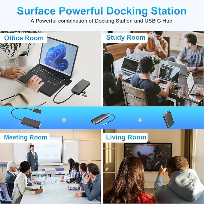 New for 11 in 1 Surface Pro Docking Station (HDMI+VGA) for Microsoft Surface Pro 12/11/10/9/8/X/7/6, Surface Laptop, Surface Go (HDMI VGA Ethernet SD/TF Audio 5*USB) – 2 Years Warranty