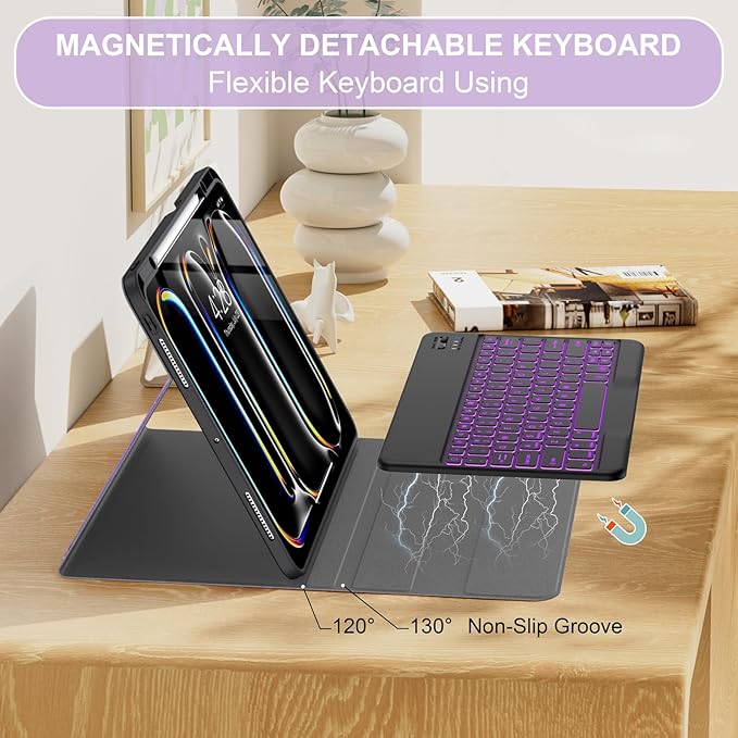 Soke Keyboard Case for iPad Pro 13 Inch (M5 2025/M4 2024), 7-Color Backlit Detachable Bluetooth Keyboard, Folio Stand TPU Back Cover with Pencil Holder for iPad Pro 13", Purple Marble