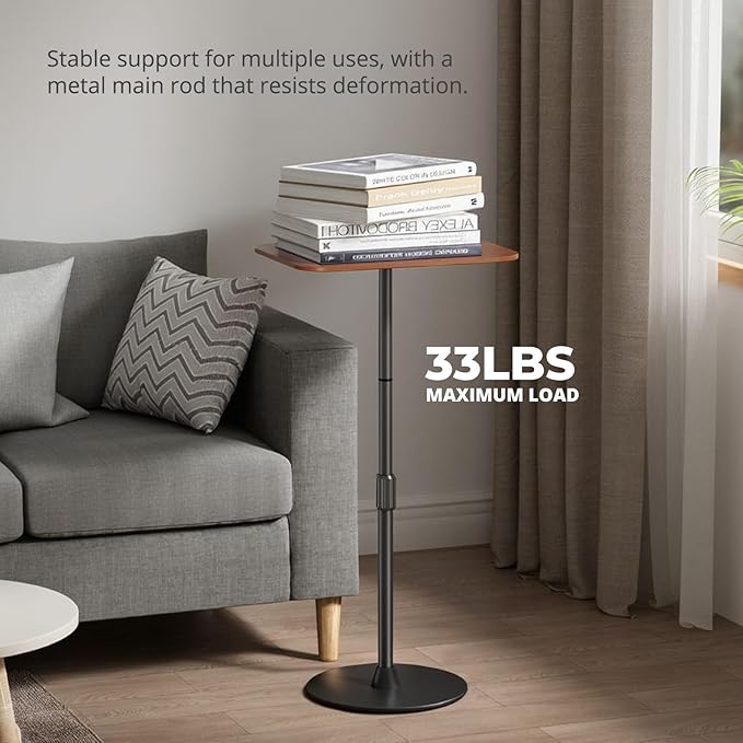 Adjustable Laptop Floor Stand & Portable Standing Desk - Height Adjustable Mobile Table up to 37.8", Bedside Laptop Table, Sofa Desk with Sturdy Metal Base & Wooden Top