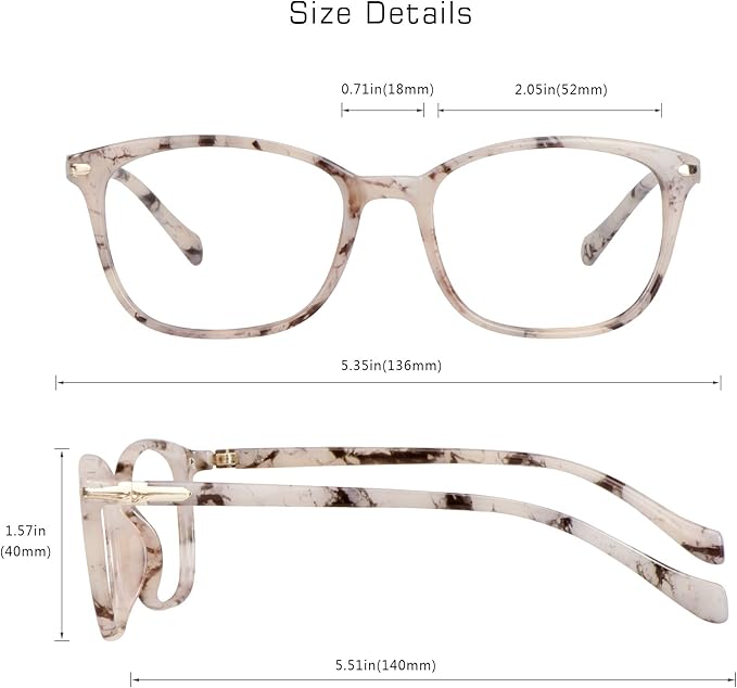 VisionGlobal Blue Light Blocking Glasses for Women, Anti Eyestrain, Computer Reading, TV Glasses, Stylish Square Frame, Anti Glare(Marble,No Magnification)