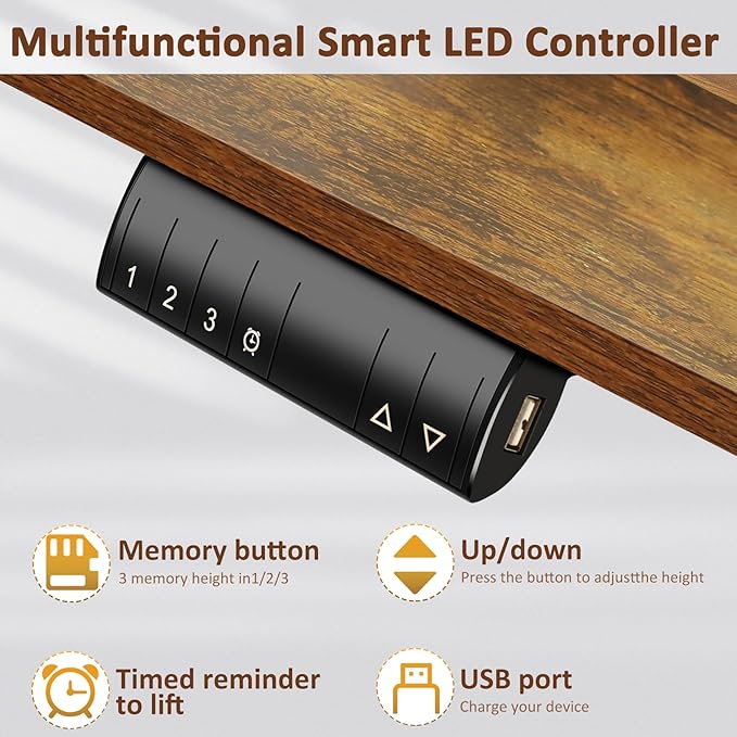 Electric Adjustable Standing Desk, 70'' x 27''Sit Stand Table with Dual Crossbeam Structure and Oversized Mouse Pad, 27''-45'' Lifting Range Stand up Desk(Brown)
