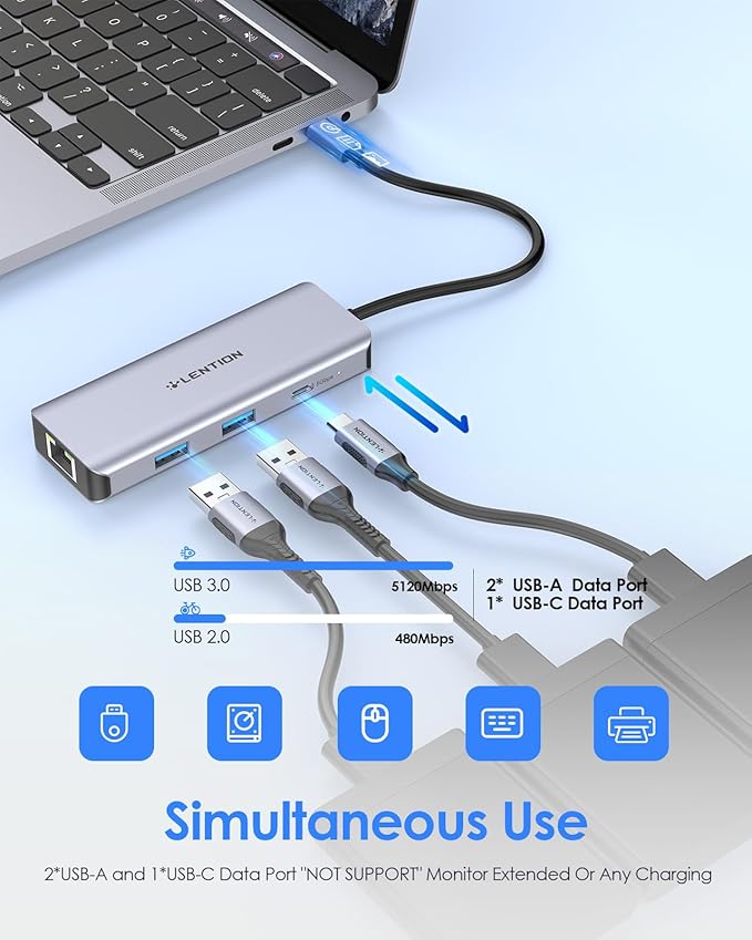 LENTION 6-in-1 USB C Hub with Gigabit Ethernet, 4K@60Hz HDMI, 100W PD Fast Charging, 3X USB 3.0 Docking Station for MacBook Pro/Air/Neo, Dell XPS, HP and More, Aluminum USB-C Adapter (C26, Space Gray)