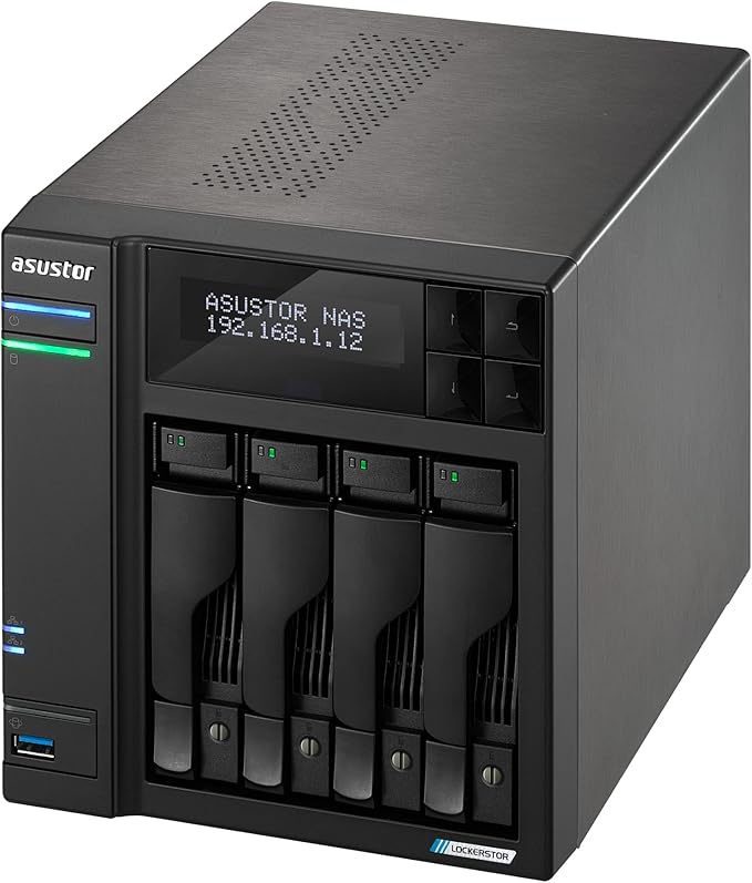 Asustor Lockerstor 4 Gen2+ AS6704T v2 4 Bay NAS Storage, Intel Quad-Core 2.0GHz CPU, Dual 5GbE Ports, 4GB RAM DDR4, 4 M.2 SSD Slots, HDMI, Network Attached Storage (Diskless)