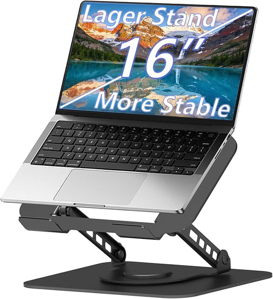 Adjustable Laptop Stand, 360 Rotating Computer Riser, Stable Base Stand Holder for MacBook Pro/Air Notebook up to 16 Inches, Black
