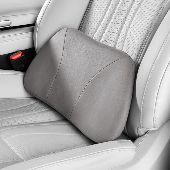 Lumbar Support Pillow,Back Pain Relief Cushion,fits tightly around the waist,Memory Foam,Skin-friendly Suede Fabric,fit Car Drive,Office chair,Rest seat,Improve Posture,Portable,15.5''Lx 8.7''H