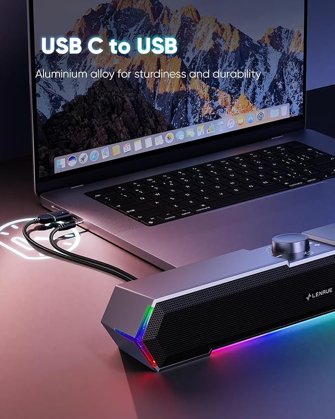 LENRUE G11 Computer Speakers for Desktop, Touch Lights PC Speakers with Surge Clear Sound, USB C/USB Powered for Computer Desktop PC Laptop Monitor
