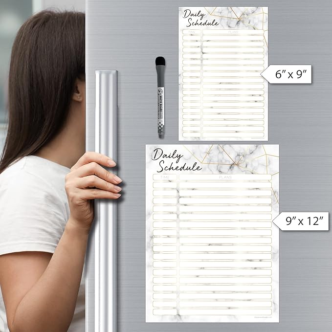 Dry Erase Daily Schedule Planner Sticker Decal by Glassboard Studio | Removable & Reusable | Magnetic Fine-Tip Marker Included (6 x 9 inches, Marble)