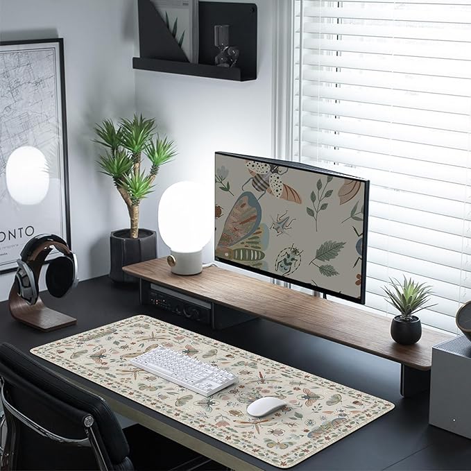 HAOCOO Desk Matt for Desktop,Cute Mouse Pad, Floral Desk Pad, Large Mouse Pad with Non-Slip Base, Waterproof Computer Mouse Mat for Gaming, Keyboard Mat for Women Office Decor(Beige)