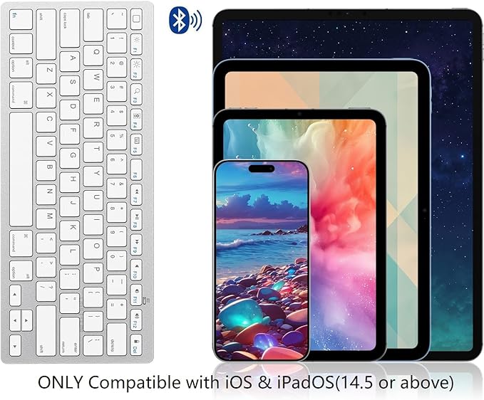 OMOTON Bluetooth Keyboard Compatible with iPad A16 11th 10th Generation, iPad 10.2 (9th/8th/7th), iPad Pro 13/12.9/11 inch, iPad Air/Mini and More iOS Devices, White