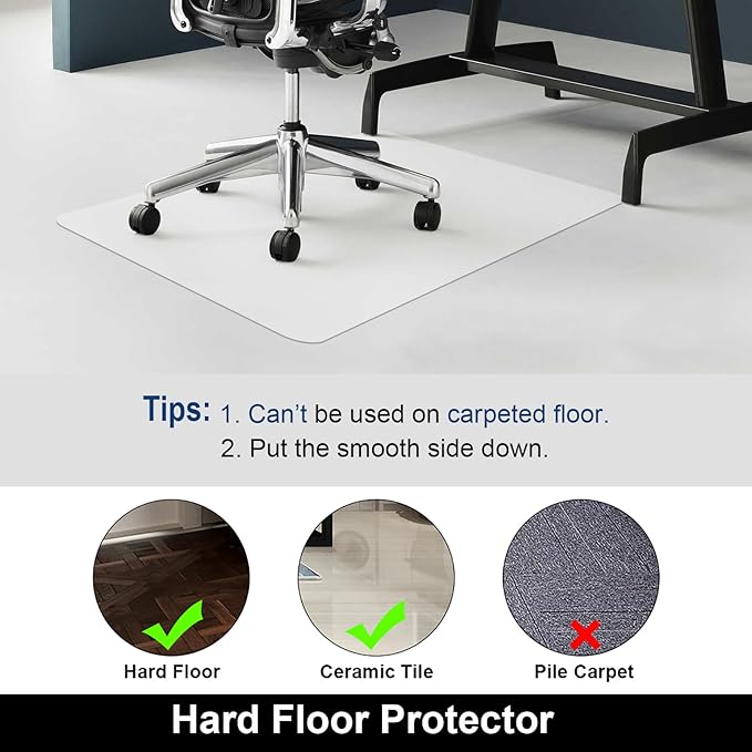 AiBOB Office Chair Mat for Hardwood Floor, 50 X 62 inches, Hard Floor Chair Mats Under Computer Desk, Easy Glide for Rolling Chairs, No Curling