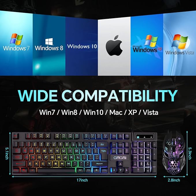CHONCHOW Gaming Keyboard and Mouse Combo, USB Wired RGB Backlit, Mechanical Feel Anti-ghosting Keyboard 3200DPI Ergonomic Mouse, LED Gaming Set for Laptop PC PS4 Xbox Mac Game Work