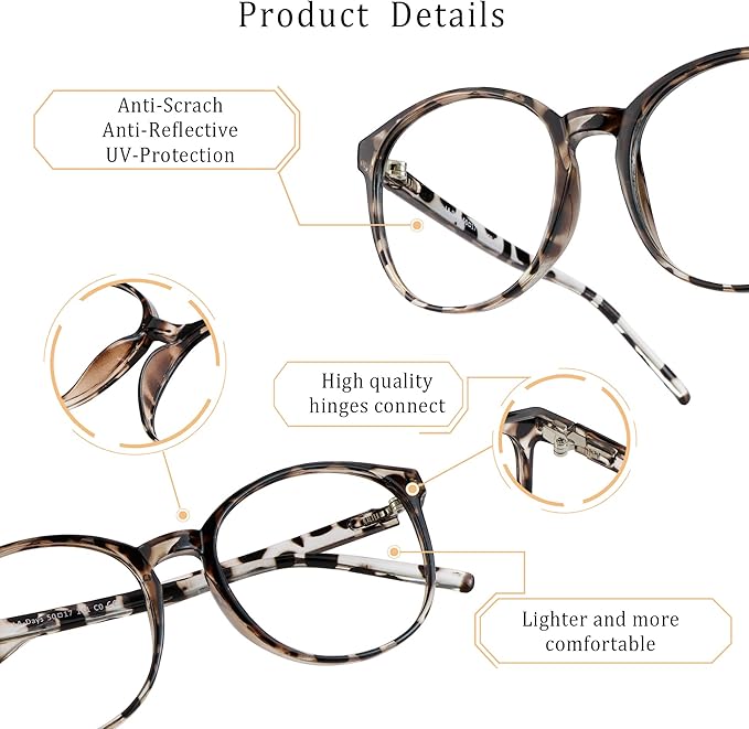 LifeArt Round Blue Light Blocking Glasses, Computer Glasses, Gaming Glasses, TV Glasses for Women Men (Leopard, 3.75 Magnification)