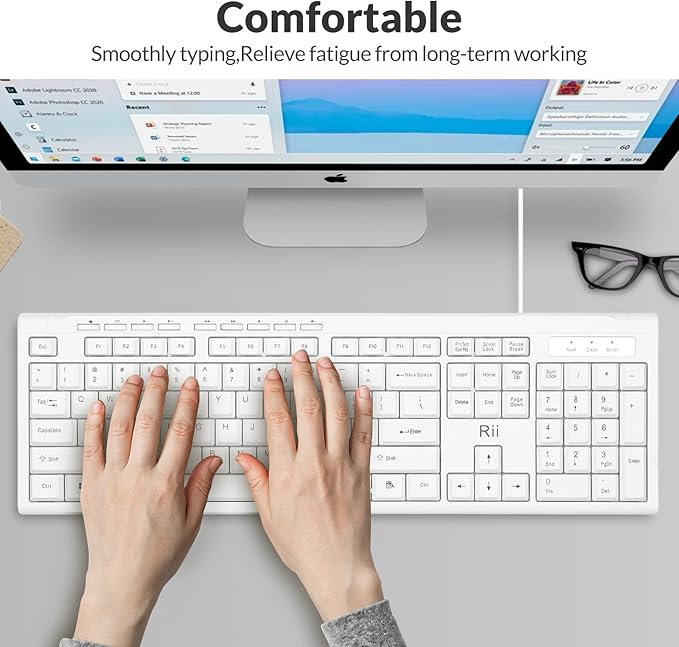 Rii RK907 Ultra-Slim Compact USB Wired Keyboard for Mac and PC,Windows 10/8 / 7 / Vista/XP(White)