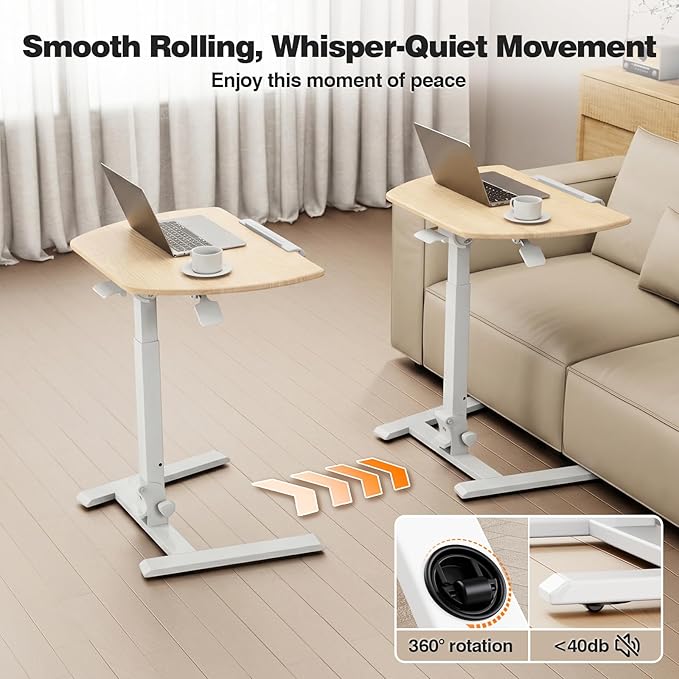 ROMOON Foldable Small Standing Desk with No-Assembly Design, Rolling Height-Adjustable Sit-Stand Table with Wheels, Space-Saving Portable Laptop Cart for Home Office and Small Space (Natural Oak)