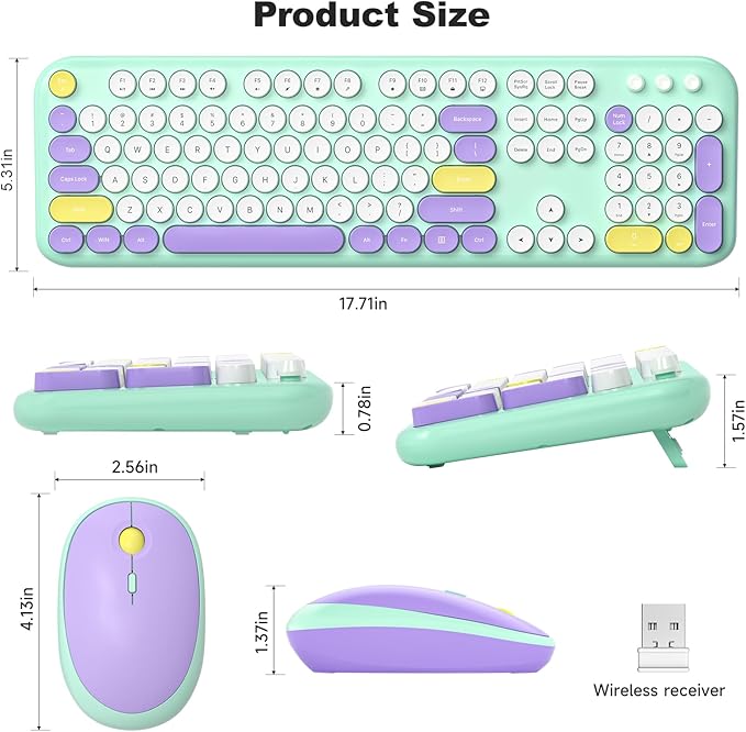 Wireless Keyboard and Mouse Set, SQMD Typewriter Full Size Keyboard with Number Pad, 2.4G USB Cute Typewriter Keyboard and Mouse Combo, for Windows 7/8/10, Laptop, Desktop, PC - Blue Colorful