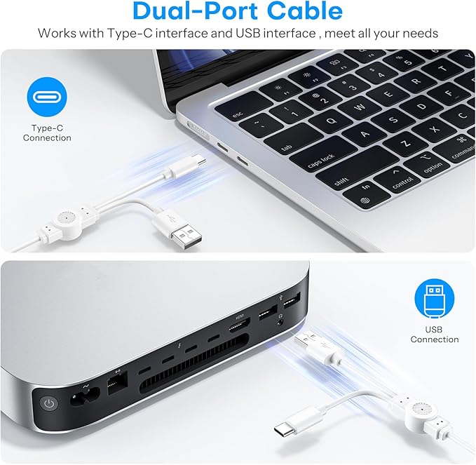 OMOTON Keyboard and Mouse for Mac, Wired Keyboard for Mac with Numeric Pad Dual Interface (Type-C & USB), Mouse with USB A Interface for MacBook Pro/Air, iMac, Mac mini/Pro Laptop, Silver White