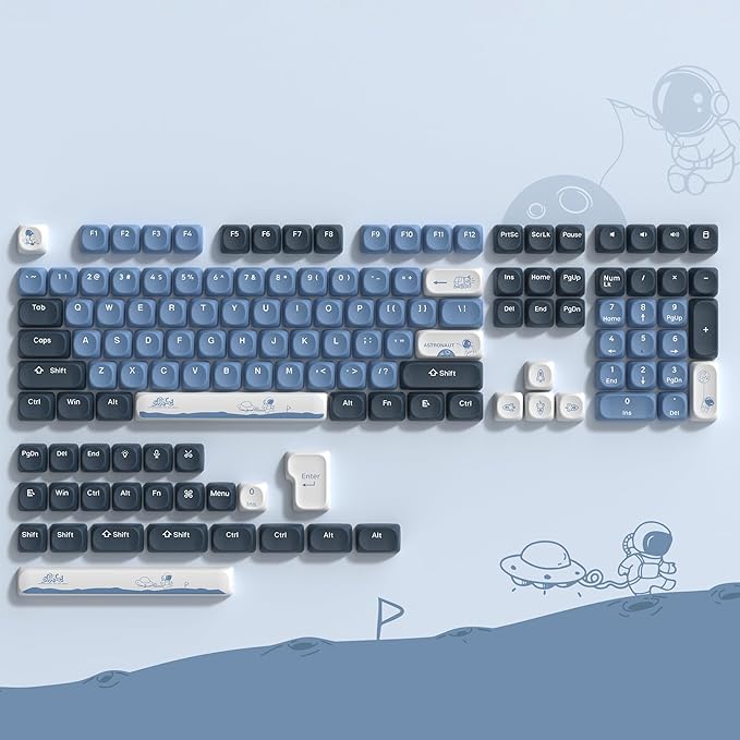 dagaladoo Apollo PBT Keycap Set,Blue/Dark Blue/White Custom Keycaps Cute, Dye Sublimation Keyboard Keycaps,MOA Profile Key caps for 100% 75% 65% 60% TKL US Layout Mechanical Keyboard
