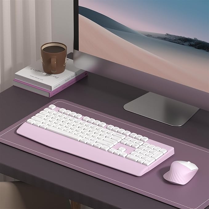 Wireless Keyboard and Mouse Combo, Full-Sized 104 Keys 2.4GHz Wireless Keyboard with Palm Rest and Wireless Mouse for Windows, Mac OS PC/Computer/Laptops/Desktops(Pink)