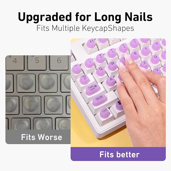 130 Pcs Keyboard Stickers for Long Nails, Ergonomics Raised Keyboard Stickers with Numbers, Self-Adhesive Round-Square PC Keyboard Tabs for Anti-Miss Typing (Purple)