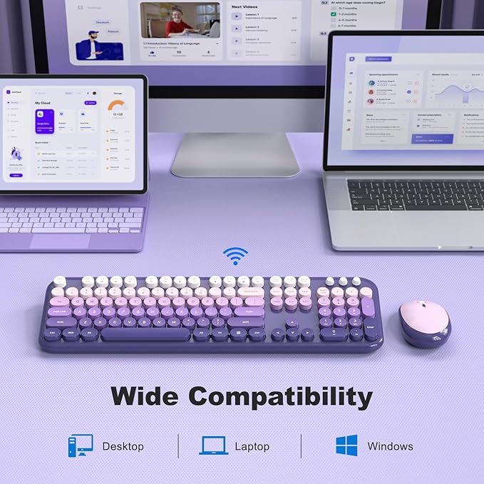 MOFII Wireless Keyboard and Mouse Combo - Purple-Gradient Full-Sized Plug and Play Colorful Computer Keyboards - 104 Keys Round Keycap USB 2.4G Cute Keyboard for Windows/Laptop/Mac/Desktop/PC