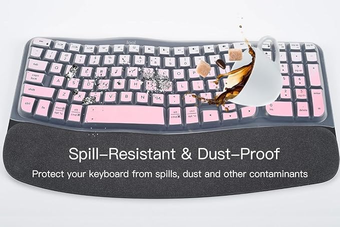 Keyboard Cover Skin for Logitech Wave Keys MK670 Combo Keyboard Skin, Logitech Wave Keys Wireless Ergonomic Keyboard Cover Protector Skin, Logitech Wave Keys MK670 Accessories, Ombre Pink
