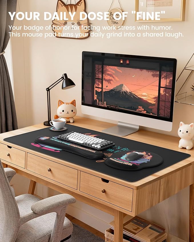 HAOCOO Mouse Pad with Wrist Rest, Dumpster Fire Funny Office Desk Accessories, XXL Desk Mat Set Office Decor, Keyboard Wrist Rest, Ergonomic Mouse Pad(Black)