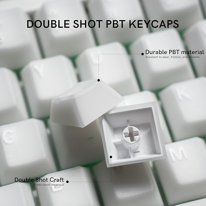 dagaladoo White Jade keycap 121-key Double Shot pbt keycaps Translucent keycaps Ceramic Cherry Profile Creamy Custom Keycap Set for 60%/65%/75%/TKL/96%/100% US Layout Mechanical Keyboard