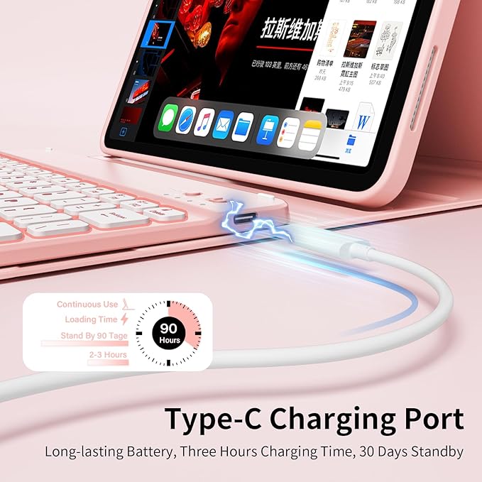 for iPad (A16) 11th Generation 2025 11-inch/10th Generation 2022 10.9 inch with Keyboard, 7 Colors Backlit Square Keycaps, Detachable Wireless Bluetooth Keyboard Case with Pencil Holder,LightPink