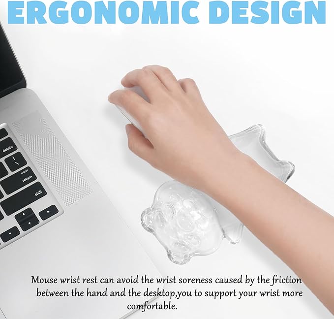 Gel Wrist Rest for Keyboard and Mouse Transparent White Bear Elbow Pad Cushion Ergonomic Cute Clear Cool Mouse Wrist Pad Silicone Non-Slip Support for Computer Gaming Home Office Hand Pillow