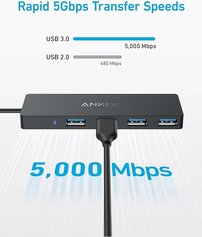 Anker USB C Hub 4 Ports, Multiple USB 3.0 Hub with 5Gbps Data Transfer, Extender for Type C Port Laptop, PC, Desktop and More (0.7 ft USB-C Connector, Charging Not Supported)
