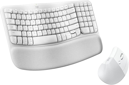 Logitech Wave Keys for Mac + Lift Vertical Mouse for Mac, Wireless Ergonomic Keyboard and Mouse Combo, Cushioned Palm Rest, Bluetooth, Optimized for macOS/iPadOS/MacBook/iMac/iPad - Off White